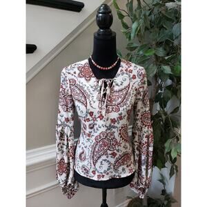 Women's Banana Republic Paisley Print Lace-Up Top with Long Sleeves Size S